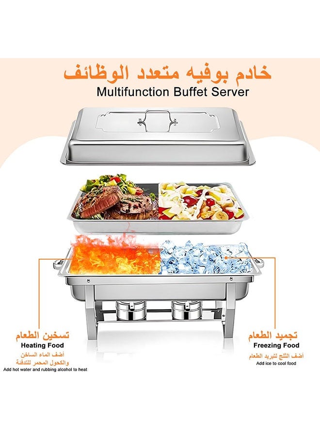 عربست طقم بوفيه أطباق تسخين، 11 لترًا لتقديم الطعام في المطاعم، صينية مستطيلة من الفولاذ المقاوم للصدأ مع غطاء، أواني طعام كبيرة الحجم لبوفيه الفنادق والطهاة والحفلات والمطاعم - Image 3