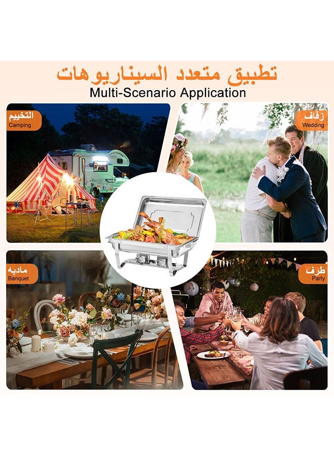 عربست طقم بوفيه أطباق تسخين، 11 لترًا لتقديم الطعام في المطاعم، صينية مستطيلة من الفولاذ المقاوم للصدأ مع غطاء، أواني طعام كبيرة الحجم لبوفيه الفنادق والطهاة والحفلات والمطاعم - Image 4