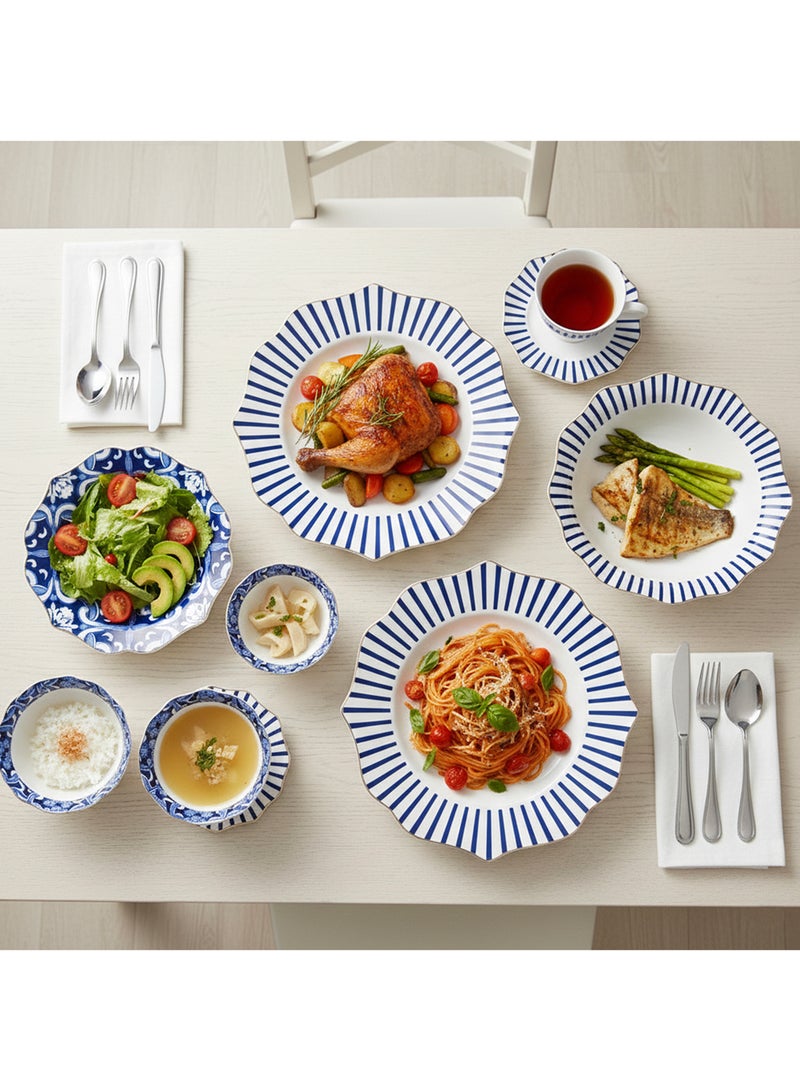 Shallow ROSY 32 Pc New Bone China Dinner Set for 6 Persons - White with Blue Floral Pattern, Elegant Tableware for Daily Use, Brunch, Coffee Station, Ramadan, Eid & Gifting - Image 5