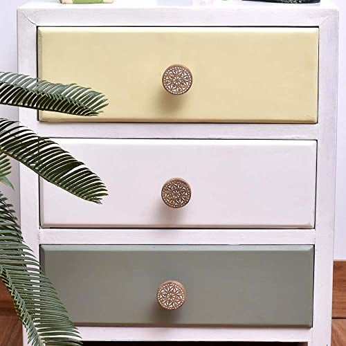 Indian-Shelf 2 Pieces Brown White Drawer Knobs Boho Wood Cabinet Knobs Decorative Drawer Pulls Unique Dresser Knobs Wooden Kitchen Handles Modern Door Hardware Single Hole - Image 2