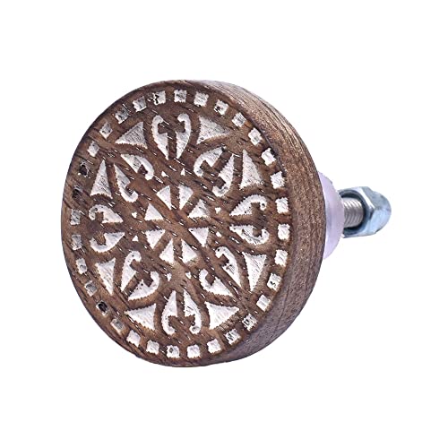 Indian-Shelf 2 Pieces Brown White Drawer Knobs Boho Wood Cabinet Knobs Decorative Drawer Pulls Unique Dresser Knobs Wooden Kitchen Handles Modern Door Hardware Single Hole - Image 3