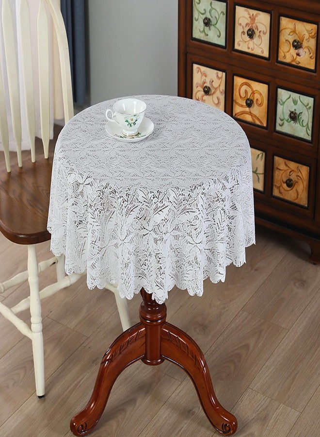 Utobanh White 47 Inch Round Small Lace Tablecloth, Elegant Table Cover for Coffee Table Picnic Camping Cafe Vintage-Style Decor
