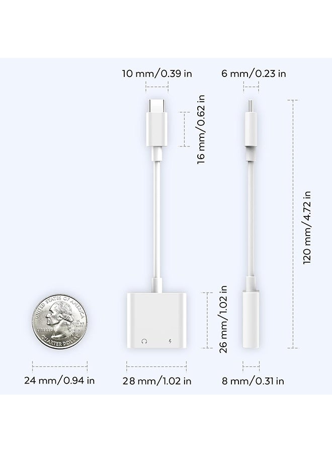Wffo 2 in 1 Dual USB C Headphone and Charger - New Audio Charger Adapter DAC Type C Aux Earphone Splitter Compatible With Apple iPad Pro Galaxy S25 Ultra S10 Lite Note10 A90 Z Flip Tab S6 Huawei P30 - Support Call+Charging - White - Image 2