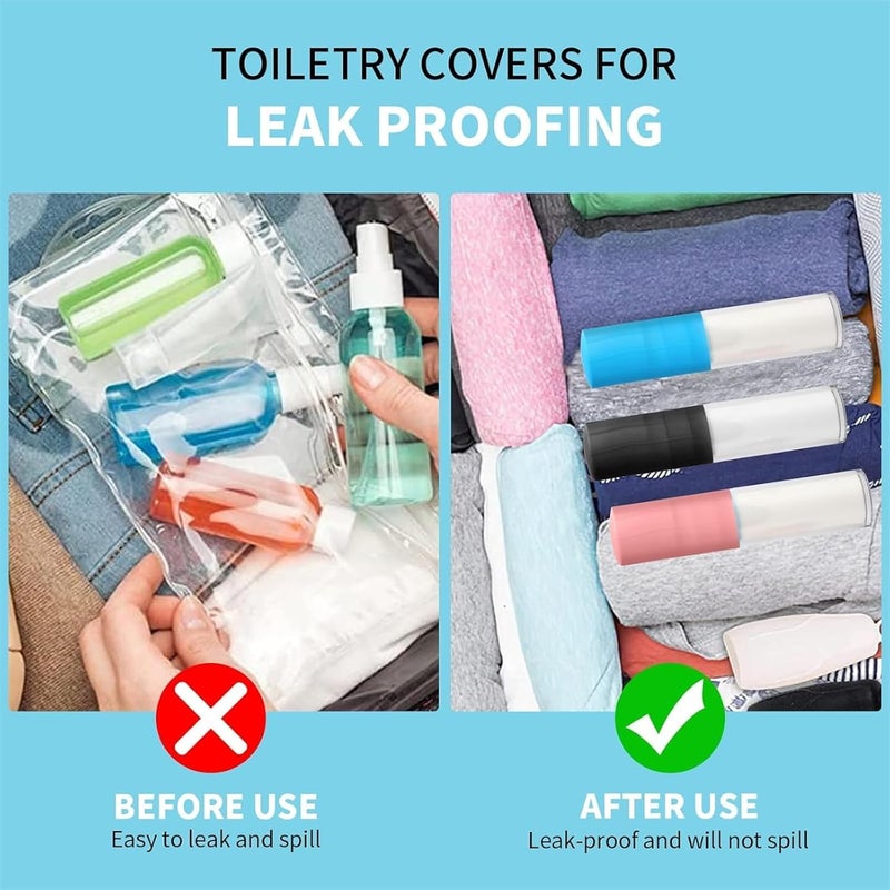 Bukela 8 Pack Silicone Bottle Covers Leak Proof Sleeves for Travel Container Elastic Sleeve for Leak Proofing Reusable Travel Containers Sleeves for Body Wash Shampoo Container - Image 3