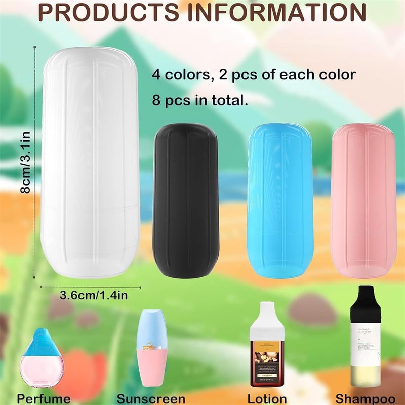 Bukela 8 Pack Silicone Bottle Covers Leak Proof Sleeves for Travel Container Elastic Sleeve for Leak Proofing Reusable Travel Containers Sleeves for Body Wash Shampoo Container - Image 2