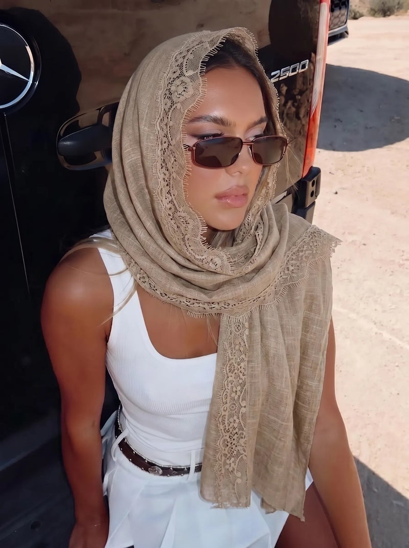 Summer New Arrival Hot-Selling Lace-Trimmed Solid Color Cotton-Linen Versatile Long Scarf - Fashionable, Comfortable, Lightweight, Sun-Protection Shawl 180*85cm
