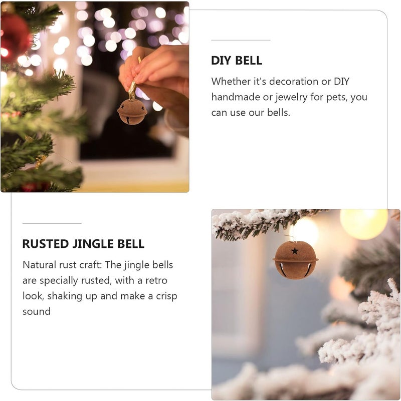 comfrt 12pcs Metal Craft Bells Rusty Christmas Tree Pendants Christmas Jingle Bells with Star Cutouts for Christmas Holiday Craft Decorations 40mm - Image 2