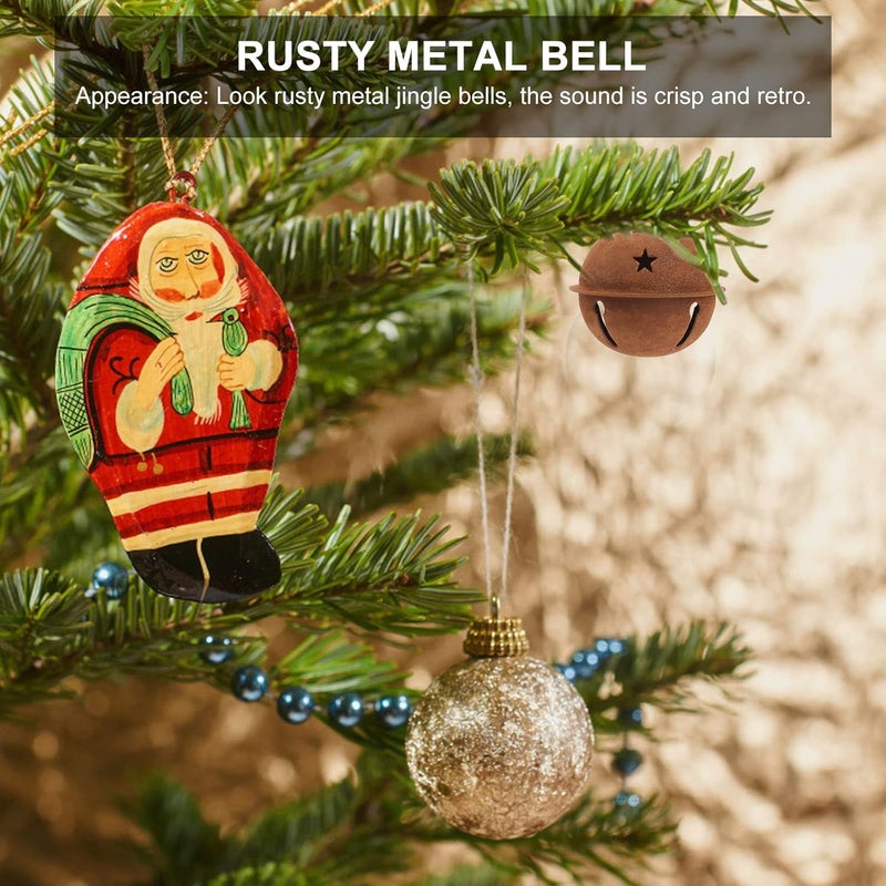 comfrt 12pcs Metal Craft Bells Rusty Christmas Tree Pendants Christmas Jingle Bells with Star Cutouts for Christmas Holiday Craft Decorations 40mm - Image 3