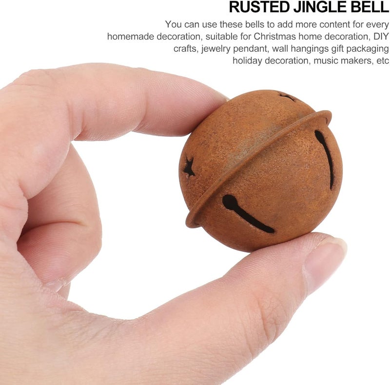 comfrt 12pcs Metal Craft Bells Rusty Christmas Tree Pendants Christmas Jingle Bells with Star Cutouts for Christmas Holiday Craft Decorations 40mm - Image 5