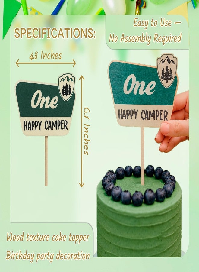 ULVEOL 4.8x6.1 Inch Cake Topper For One Happy Camper - One Happy Camper Birthday Decorations - Camping Party Wooden Cake Toppers or Wedding Anniversary Rravel - Souvenirs Birthday for Family and Friends - Image 2