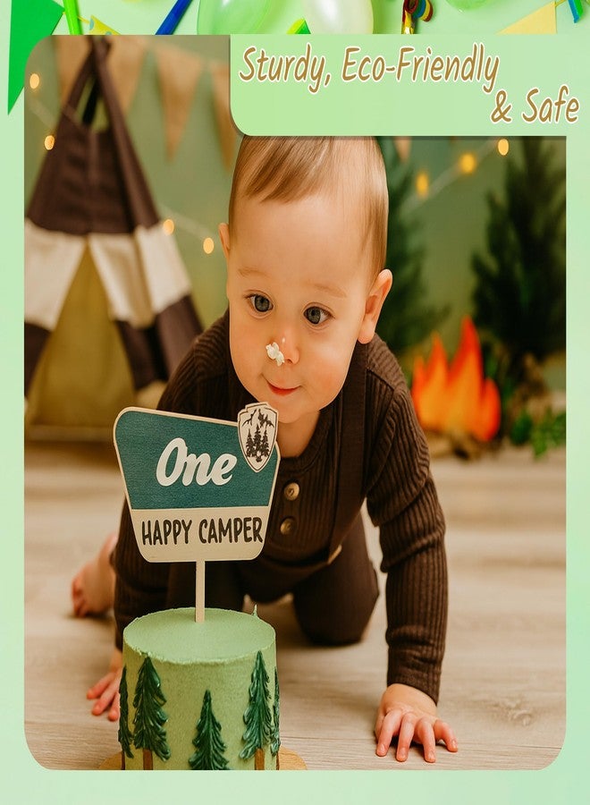 ULVEOL 4.8x6.1 Inch Cake Topper For One Happy Camper - One Happy Camper Birthday Decorations - Camping Party Wooden Cake Toppers or Wedding Anniversary Rravel - Souvenirs Birthday for Family and Friends - Image 4