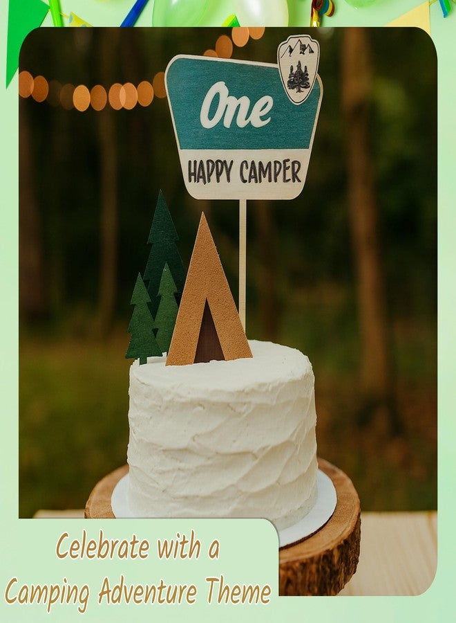 ULVEOL 4.8x6.1 Inch Cake Topper For One Happy Camper - One Happy Camper Birthday Decorations - Camping Party Wooden Cake Toppers or Wedding Anniversary Rravel - Souvenirs Birthday for Family and Friends - Image 3