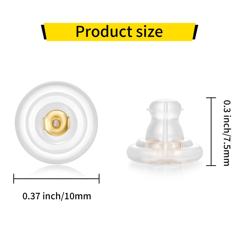 Hazifes 12pcs Big Silicone Earring Backs Replacements, 18K Gold Plated Earring Backs Replacements for Studs Heavy Droopy Earrings Hypoallergenice No-Irritate Secure Gold - Image 4