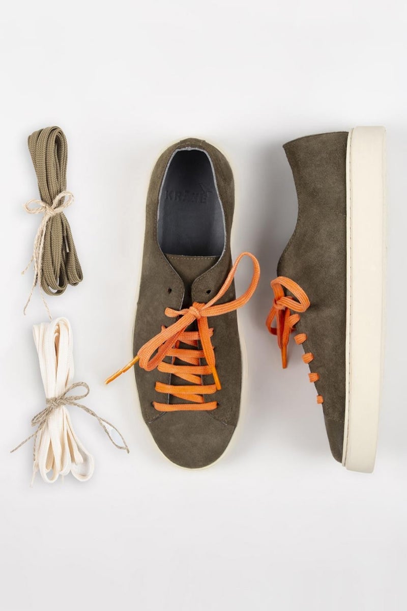 Krahe Ares Men's Genuine Leather Hand-Painted Khaki Sneakers with Laces and Two Spare Laces - Image 1