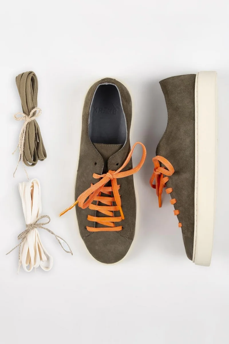 Krahe Krahe Ares Men's Genuine Leather Hand-Painted Khaki Sneakers with Laces and Two Spare Laces