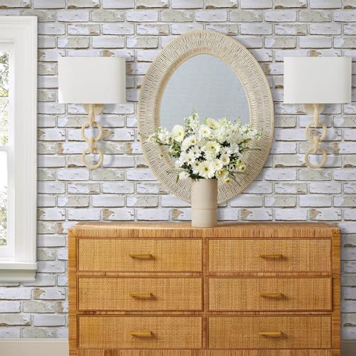 Commomy 10 Pcs 3D Brick Peel and Stick - 11.8"X11.8" Small Size Thin PVC Warm Whitewash Faux Brick Wall Panels for Kitchen Backsplash, Fireplace, Living Room, Interior Wall Tiles - Image 2
