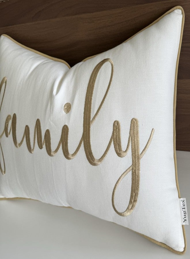 YugTex Family Embroidered Decorative Lumbar Accent Throw Pillow Cover - 12x20 Inches, Ivory-Beige - Image 2
