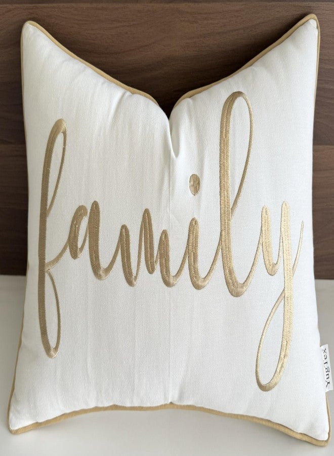 YugTex Family Embroidered Decorative Lumbar Accent Throw Pillow Cover - 12x20 Inches, Ivory-Beige - Image 1