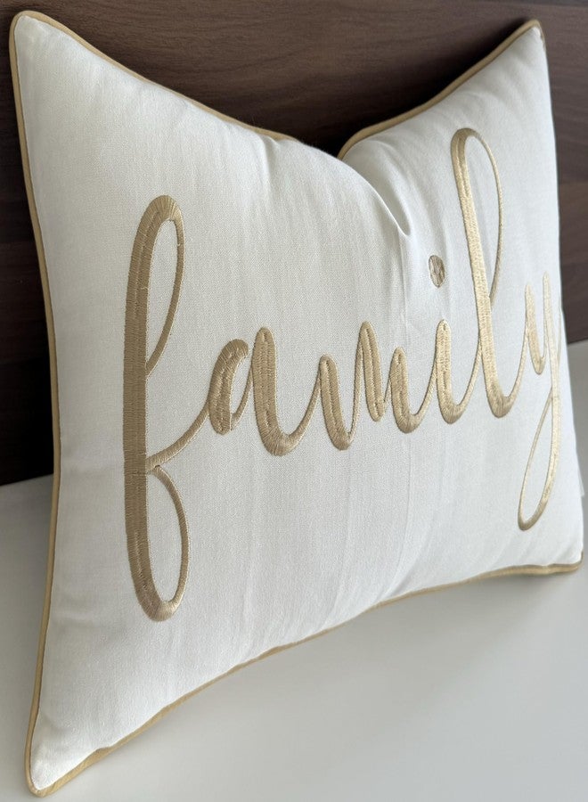 YugTex Family Embroidered Decorative Lumbar Accent Throw Pillow Cover - 12x20 Inches, Ivory-Beige - Image 3
