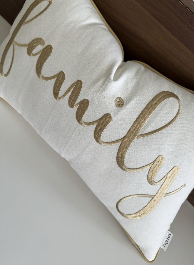 YugTex Family Embroidered Decorative Lumbar Accent Throw Pillow Cover - 12x20 Inches, Ivory-Beige - Image 4