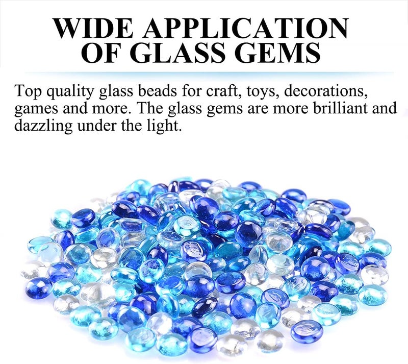 KINGOU Flat Glass Gems/Beads/Stones for Vase Filler, Table Scatter, Games (Clear&Blue&Aqua Blue, Mini) - Image 2