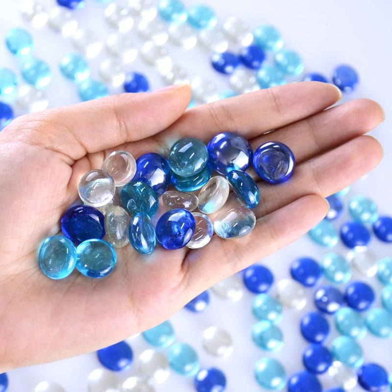 KINGOU Flat Glass Gems/Beads/Stones for Vase Filler, Table Scatter, Games (Clear&Blue&Aqua Blue, Mini) - Image 3