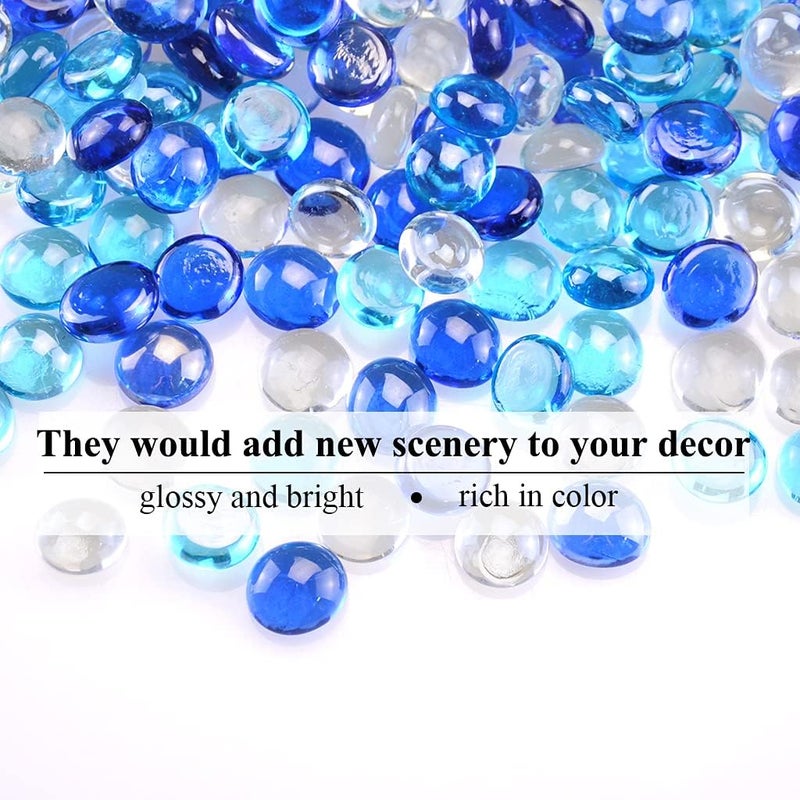 KINGOU Flat Glass Gems/Beads/Stones for Vase Filler, Table Scatter, Games (Clear&Blue&Aqua Blue, Mini) - Image 4