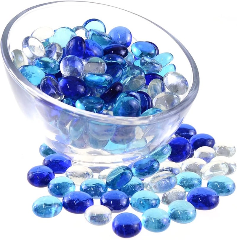 KINGOU Flat Glass Gems/Beads/Stones for Vase Filler, Table Scatter, Games (Clear&Blue&Aqua Blue, Mini) - Image 5