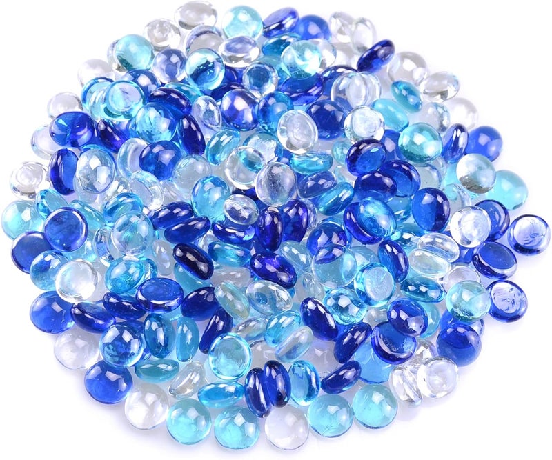 KINGOU Flat Glass Gems/Beads/Stones for Vase Filler, Table Scatter, Games (Clear&Blue&Aqua Blue, Mini) - Image 1