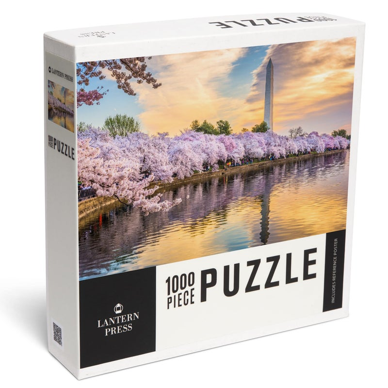 Lantern Press Washington DC Washington Monument and Cherry Blossoms Reflecting at Sunset 1000 Piece Jigsaw Puzzle for Adults Made in USA with Reference Poster - Image 3
