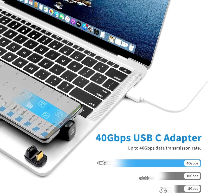 ETZIN محول USB C بزاوية 180 درجة 40Gbps، شكل U ذكر إلى أنثى محول موسع متوافق مع Rog Ally و Steam Deck و Switch - Image 2