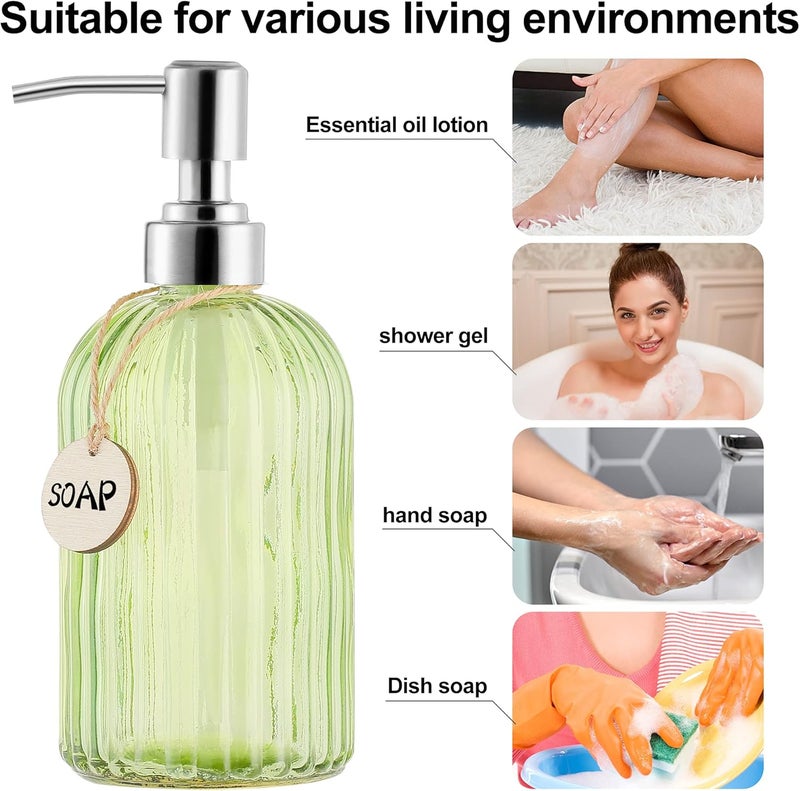 MOCLIF 16 OZ Soap Dispenser，Tempered Glass Clear Vertical Stripe with 304 Rust Proof Stainless Steel Pump Refillable Liquid Hand Soap Dispenser，for Bathroom, Kitchen, Dish Soap，Lotion (Green) - Image 4