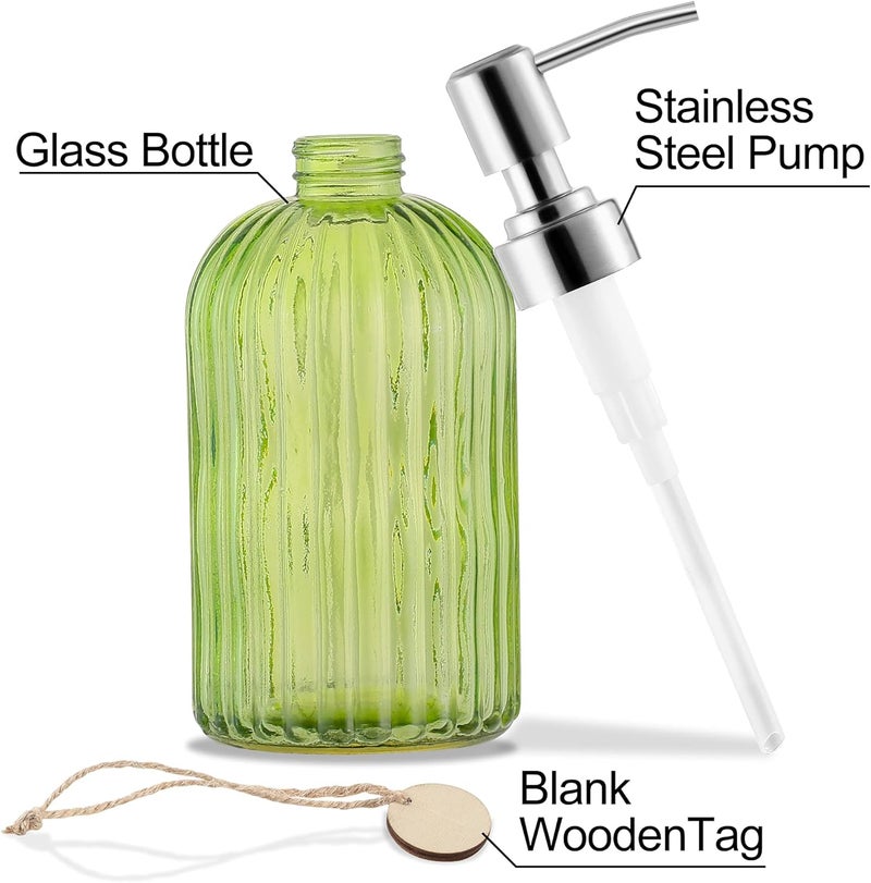 MOCLIF 16 OZ Soap Dispenser，Tempered Glass Clear Vertical Stripe with 304 Rust Proof Stainless Steel Pump Refillable Liquid Hand Soap Dispenser，for Bathroom, Kitchen, Dish Soap，Lotion (Green) - Image 3