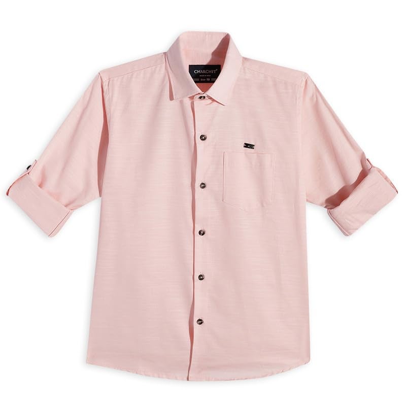 CHARCHIT Boys Cotton Full Sleeves Solid Casual Shirt in Pink - Image 4
