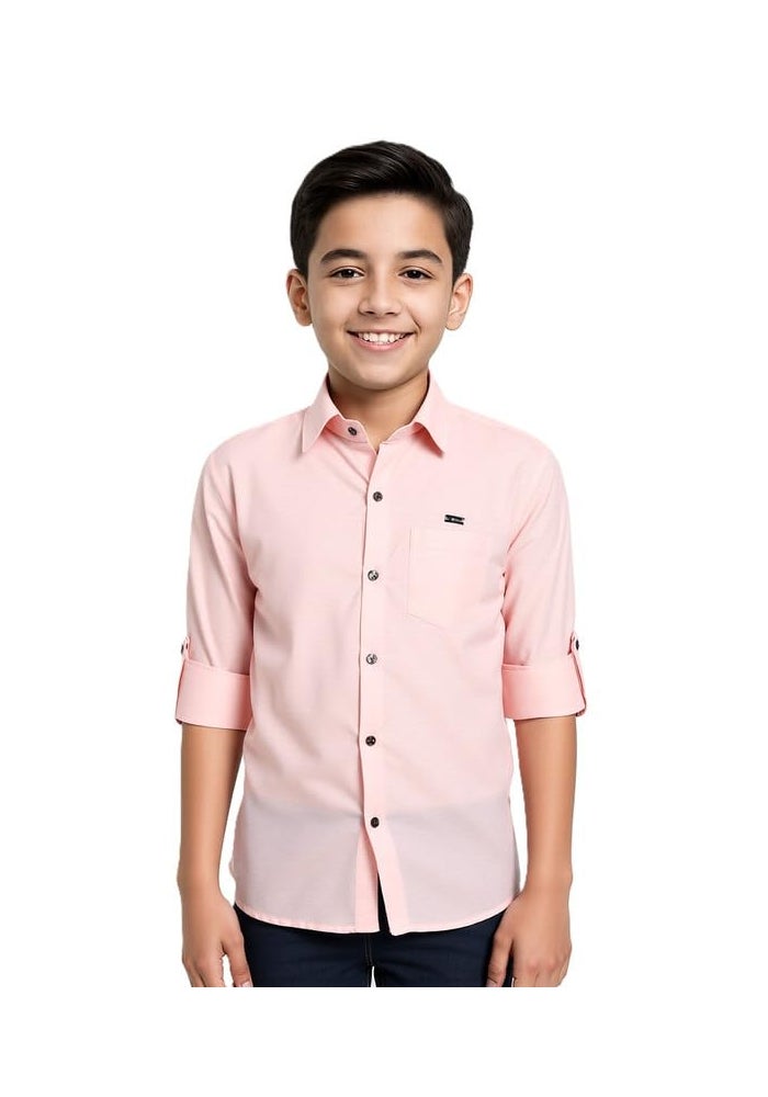 CHARCHIT Boys Cotton Full Sleeves Solid Casual Shirt in Pink - Image 1