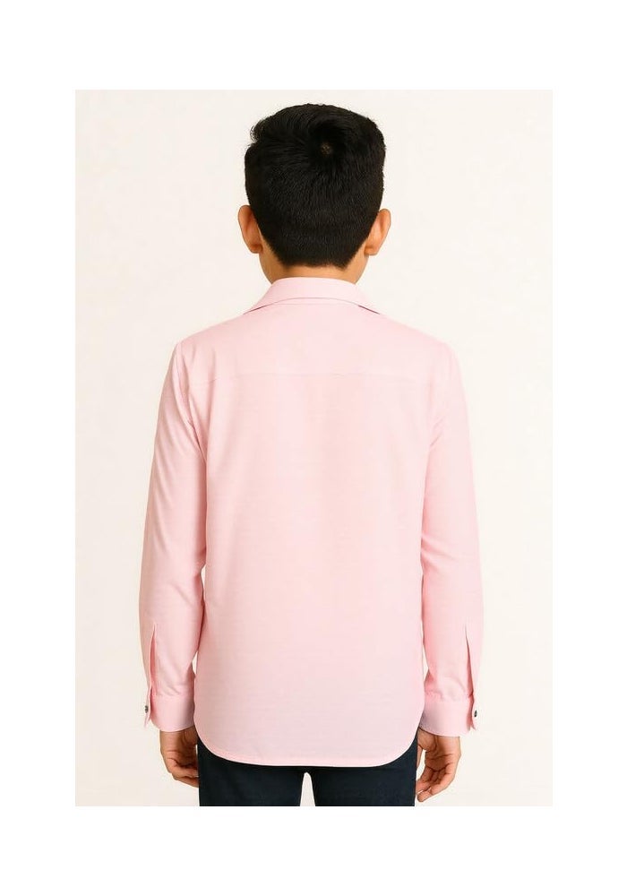 CHARCHIT Boys Cotton Full Sleeves Solid Casual Shirt in Pink - Image 2