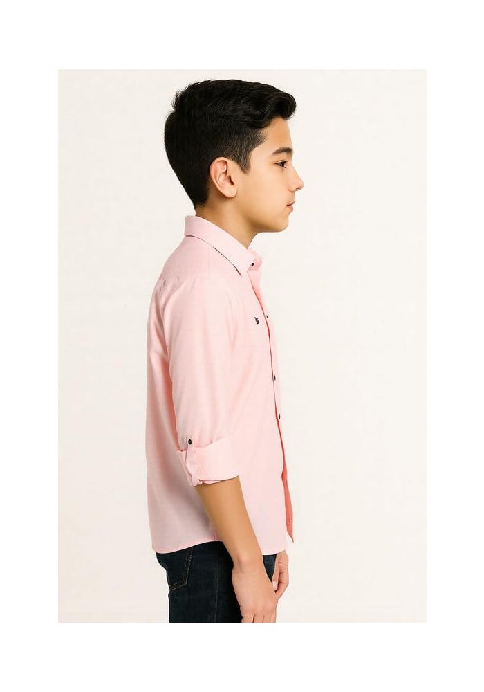 CHARCHIT Boys Cotton Full Sleeves Solid Casual Shirt in Pink - Image 3