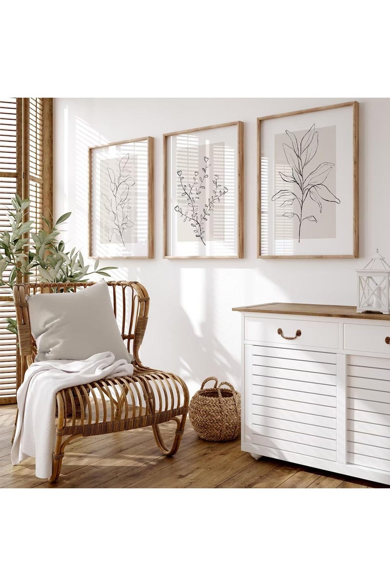 Youillne Neutral Botanical Prints Wall Art Decor Plant Minimalist Canvas Pictures Vintage Beige Wall Art Modern Farmhouse Line Poster Boho Abstract Painting Artwork for Bedroom 12x16 Inch Unframed Set of 3 - Image 1