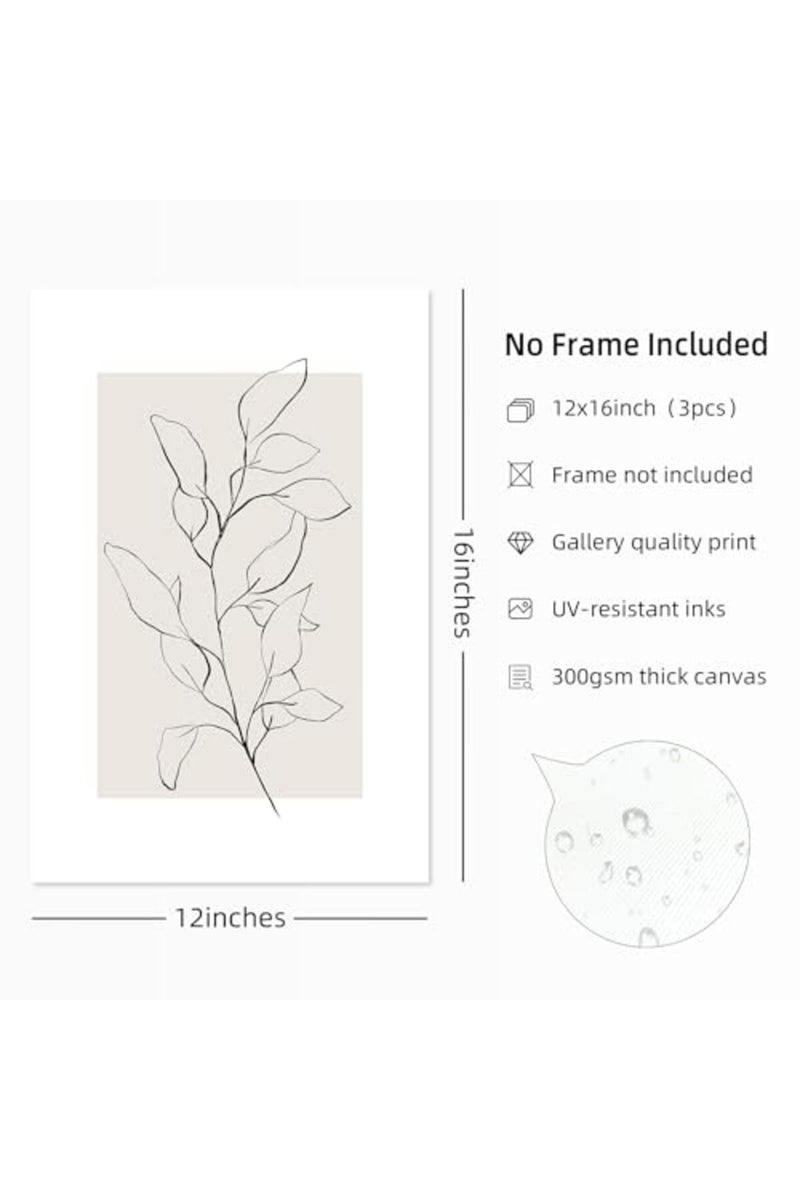 Youillne Neutral Botanical Prints Wall Art Decor Plant Minimalist Canvas Pictures Vintage Beige Wall Art Modern Farmhouse Line Poster Boho Abstract Painting Artwork for Bedroom 12x16 Inch Unframed Set of 3 - Image 2