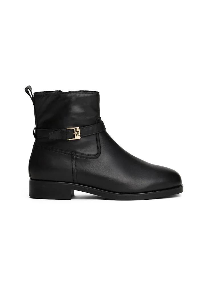 Buckle Riding Leather Bootie