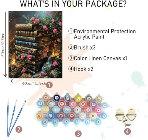 MBNTJHT Paint by Numbers Kit for AdultsDIY Books Paint by Number Kits for Adults Beginners on CanvasUnframed Flowers Watercolor Acrylic Art Painting Kits for Home Wall Decor 16 X 20 Inch - Image 3