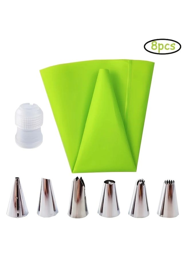 Green Silicone Icing Piping Bag Set Reusable With 6 Stainless Steel Nozzles DIY Cake Decorating Kit - Image 2