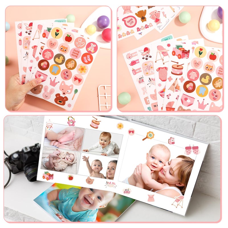 XIHIRCD 8 Sheets Baby Girl Scrapbook Stickers, Various Patterns Baby Book Pages Decals for Newborn Planning - Image 4