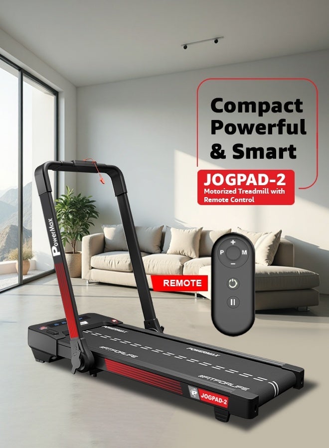 PowerMax Fitness JOGPAD-2 4HP Motorized 2-in-1 Under Desk Treadmill for Home Use | 2-Level Manual Incline with Remote Control Jogging Pad | 120kg User Capacity, 14Km/h Speed|1100x430mm Running Surface - Image 2