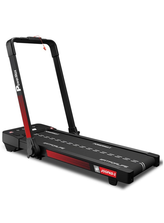 PowerMax Fitness JOGPAD-2 4HP Motorized 2-in-1 Under Desk Treadmill for Home Use | 2-Level Manual Incline with Remote Control Jogging Pad | 120kg User Capacity, 14Km/h Speed|1100x430mm Running Surface - Image 1