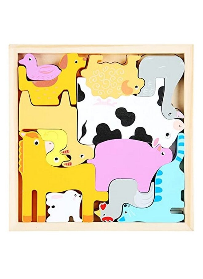 Smoneo - 3+ Years Handcrafted 3D Wooden Jigsaw Puzzle; Pre Education Alphabet & Number Learning Multicolour Toy Blocks For Boys And Girls (16 Cm X 16 Cm, Pet Animals) - Image 1