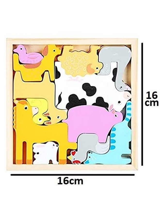 Smoneo - 3+ Years Handcrafted 3D Wooden Jigsaw Puzzle; Pre Education Alphabet & Number Learning Multicolour Toy Blocks For Boys And Girls (16 Cm X 16 Cm, Pet Animals) - Image 1