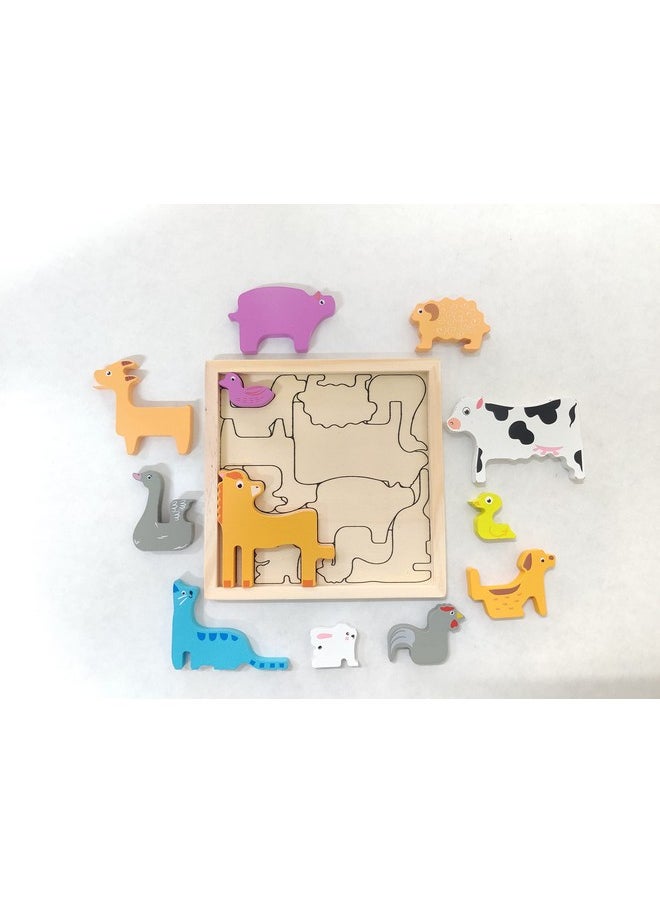 Smoneo - 3+ Years Handcrafted 3D Wooden Jigsaw Puzzle; Pre Education Alphabet & Number Learning Multicolour Toy Blocks For Boys And Girls (16 Cm X 16 Cm, Pet Animals) - Image 1