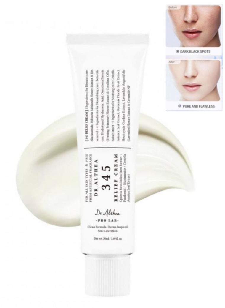 Dr.althea كريم دكتور ألثيا 345 لتخفيف جميع أنواع البشرة، مرطب يومي للوجه، كريم إصلاح مكثف ريسفيراترول، رعاية تخفيف العيوب، استعادة وراحة وترطيب مع النياسيناميد، بانثينول، العناية بالبشرة النباتية لجميع أنواع البشرة - 1.69 أونصة سائلة / 50 مل - Image 1