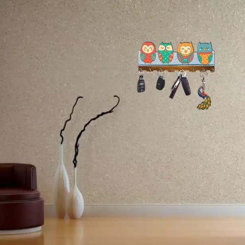 APS ART PLUS STORE Owl Digital UV Printed Wooden Key Holder for Home and Office Decor, Key Holder for Living Room, Bedroom, Hall, 8 Stainless Steel Hooks - Image 5